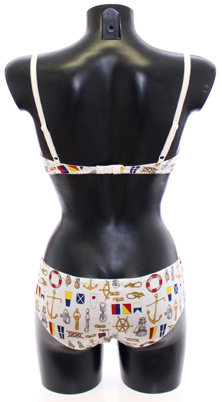Dolce & Gabbana Weißer Matrosen-BH Panty Stretch-Unterwäsche
