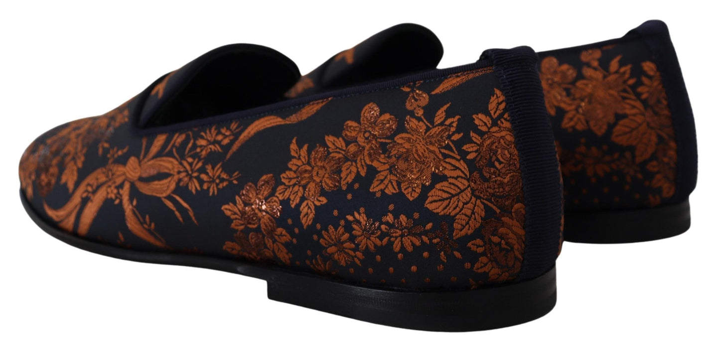 Dolce & Gabbana Blau Rost Floral Hausschuhe Loafers Schuhe