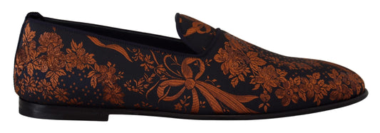 Dolce & Gabbana Blau Rost Floral Hausschuhe Loafers Schuhe
