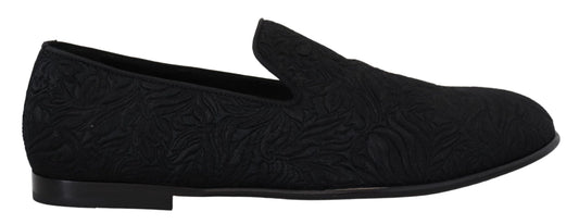 Dolce & Gabbana Schwarz Floral Jacquard Hausschuhe Loafers Schuhe