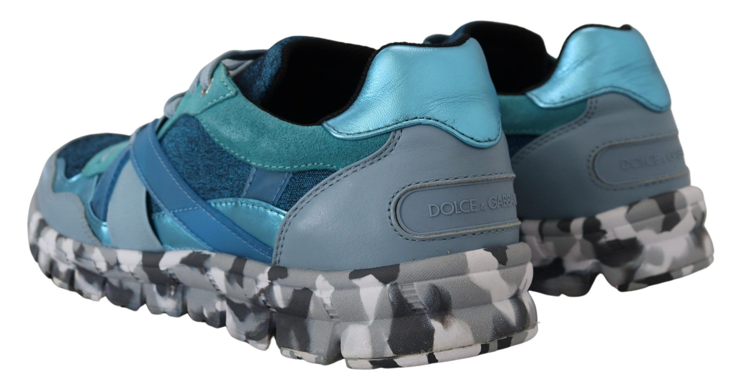 Dolce & Gabbana Blaue graue Leder Sport Low Top Turnschuhe