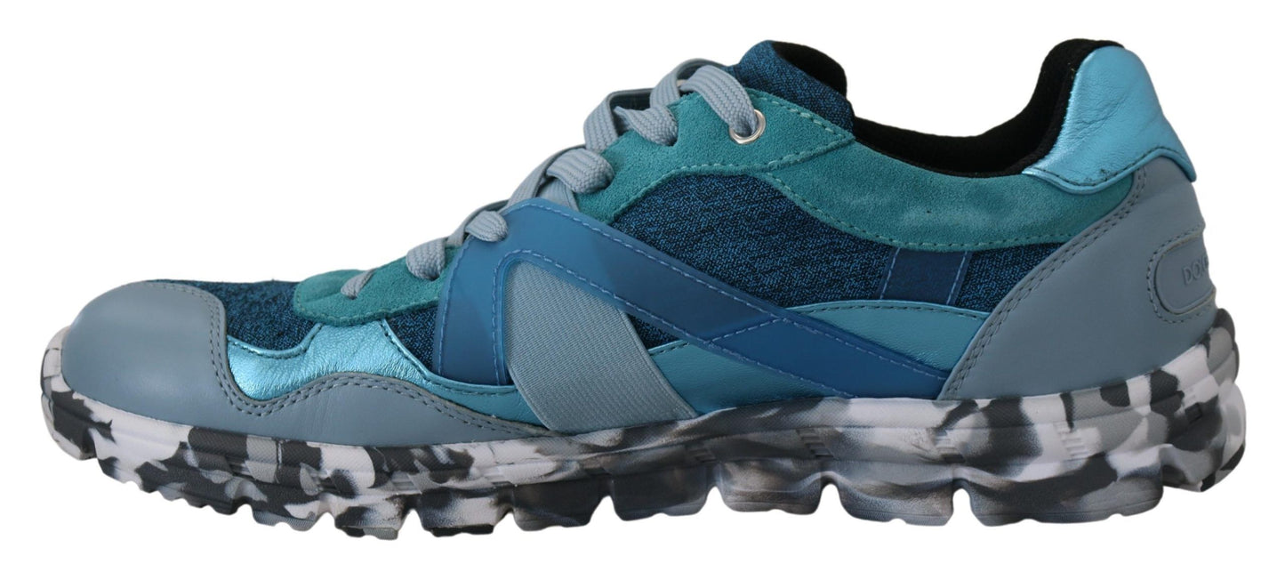 Dolce & Gabbana Blaue graue Leder Sport Low Top Turnschuhe
