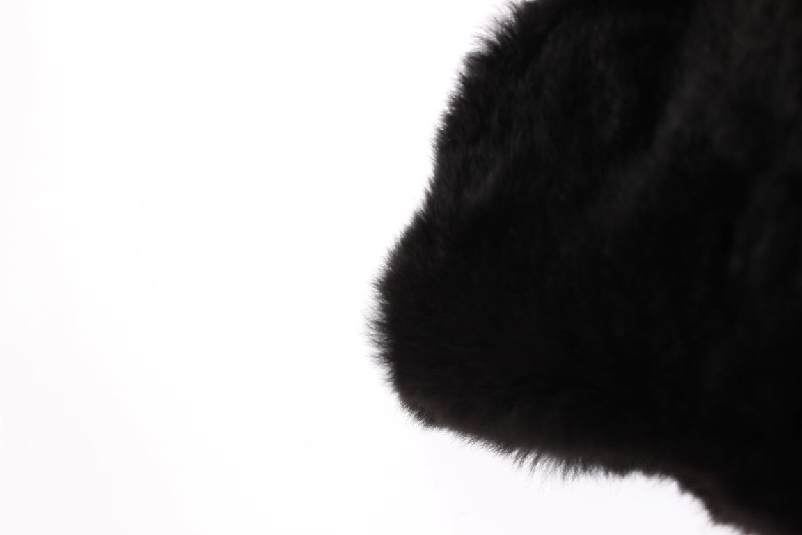 Dolce & Gabbana Schwarzes Wiesel Pelz Häkelkapuzenschal Mütze