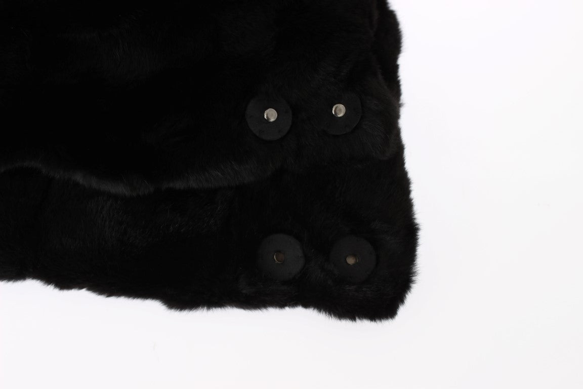 Dolce & Gabbana Schwarzes Wiesel Pelz Häkelkapuzenschal Mütze