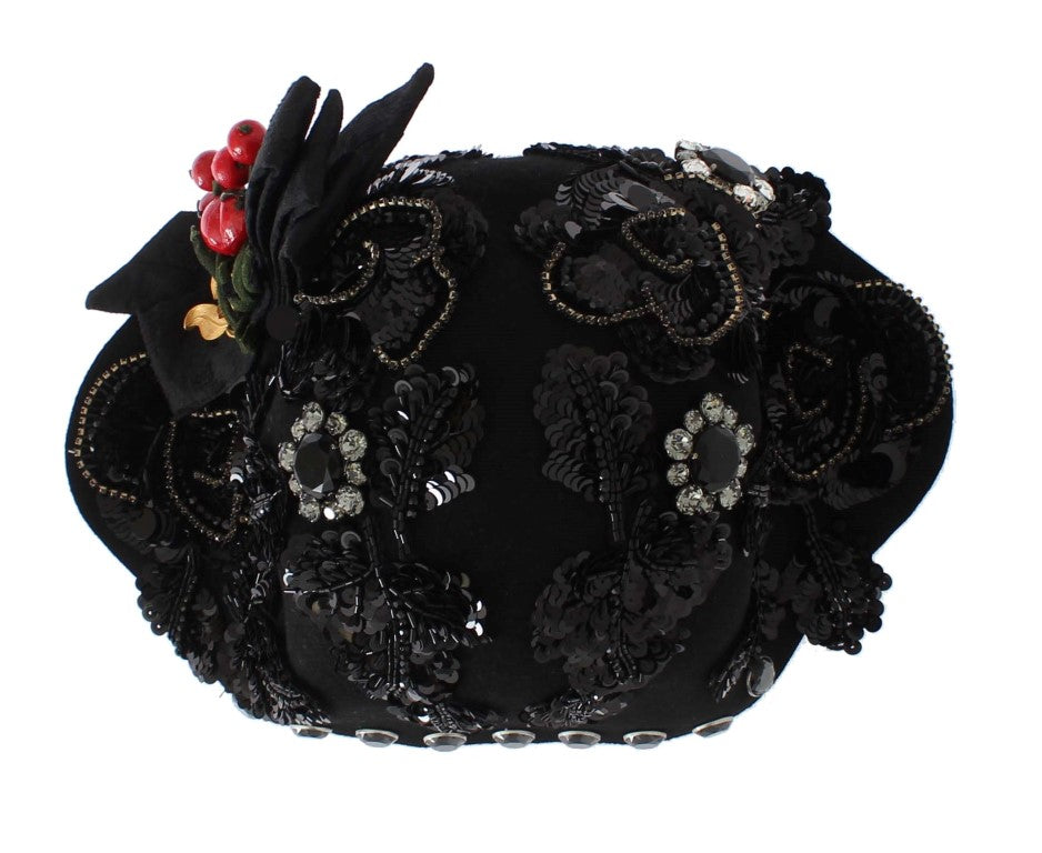 Dolce & Gabbana Schwarz Kristall Gold Kirschen Brosche Hut