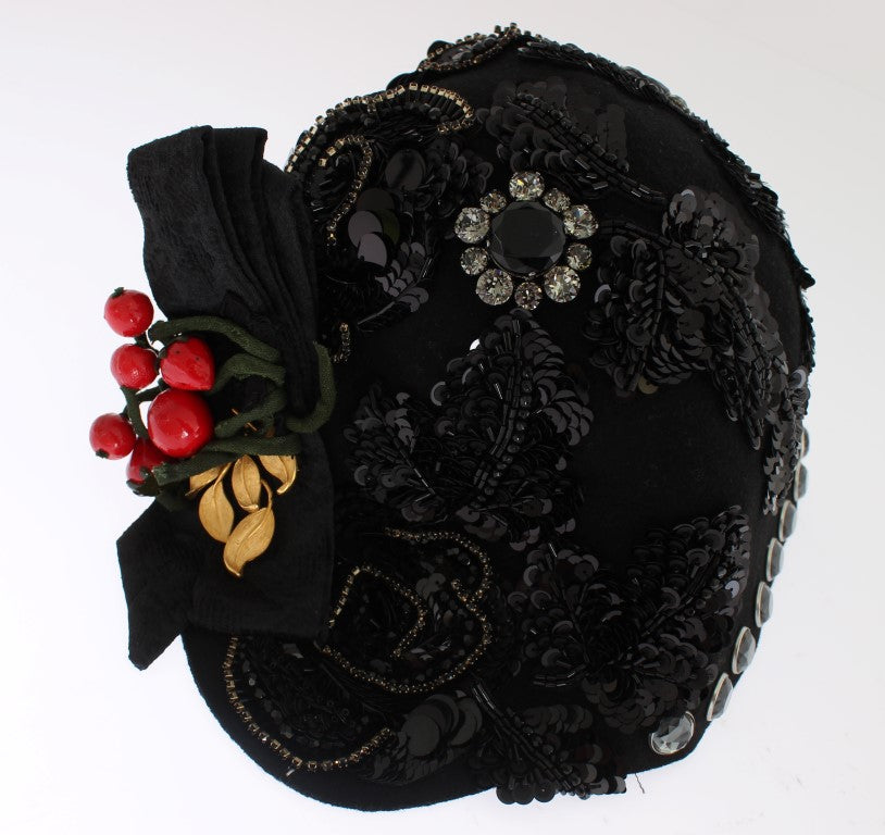 Dolce & Gabbana Schwarz Kristall Gold Kirschen Brosche Hut