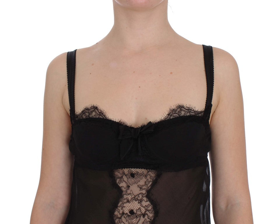 Dolce & Gabbana Schwarzes Seidenunterwäsche-Top mit floraler Spitze