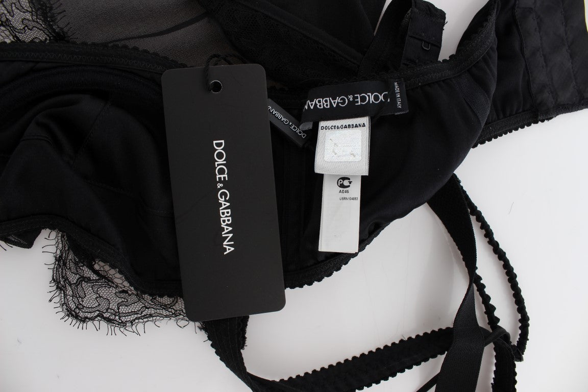 Dolce & Gabbana Schwarzes Seidenunterwäsche-Top mit floraler Spitze