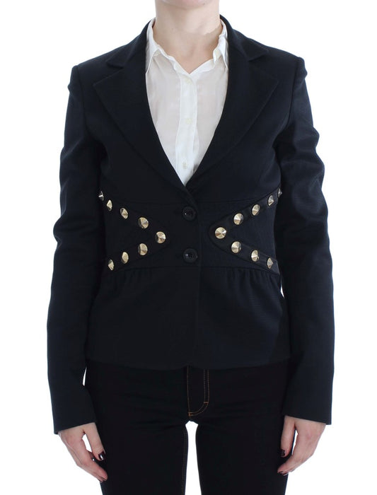 Exte Schwarzer Baumwoll-Stretch-Blazer mit goldenen Nieten