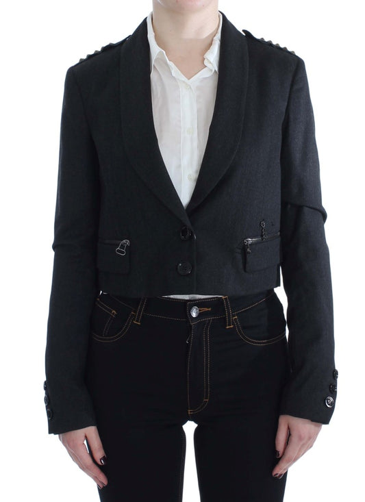 Exte Graue Stretch-Gold-Nietenjacke kurz