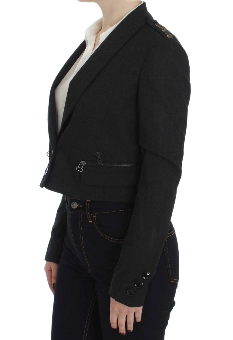 Exte Graue Stretch-Gold-Nietenjacke kurz