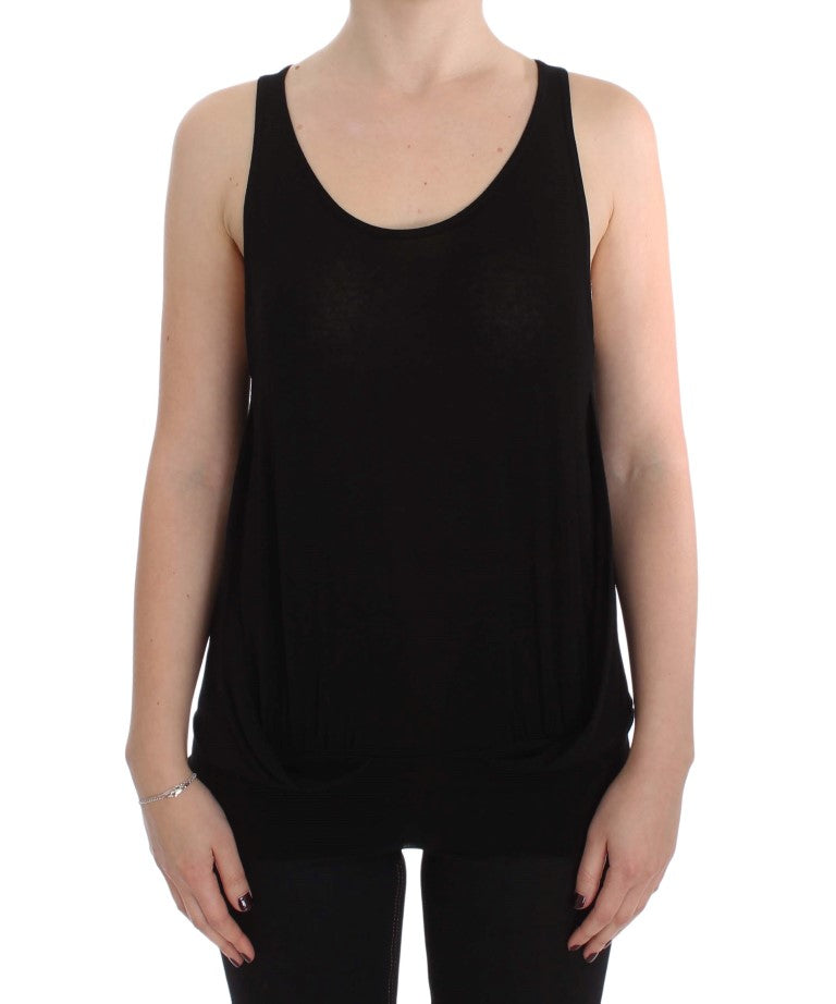 PLEIN SUD Schwarze ärmellose Stretch-Bluse