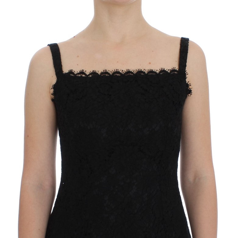 Dolce & Gabbana Schwarzes geblümtes knielanges Spitzen-Shift-Kleid