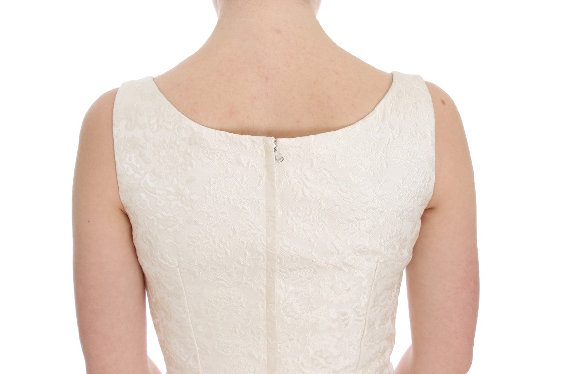 Dolce & Gabbana Weißes Brokat-Kristall-Etuikleid