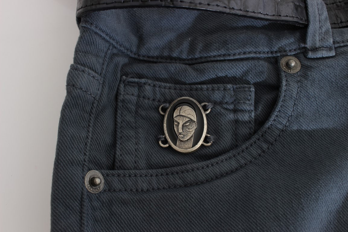 John Galliano Blaue Baumwollmischung Slim Fit Jeans mit hoher Taille