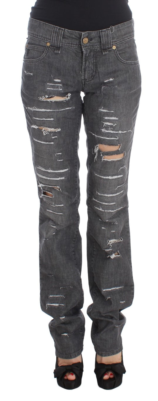 John Galliano Graue Baumwollwaschung Zerrissene Straight Fit Jeans