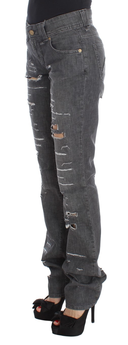 John Galliano Graue Baumwollwaschung Zerrissene Straight Fit Jeans