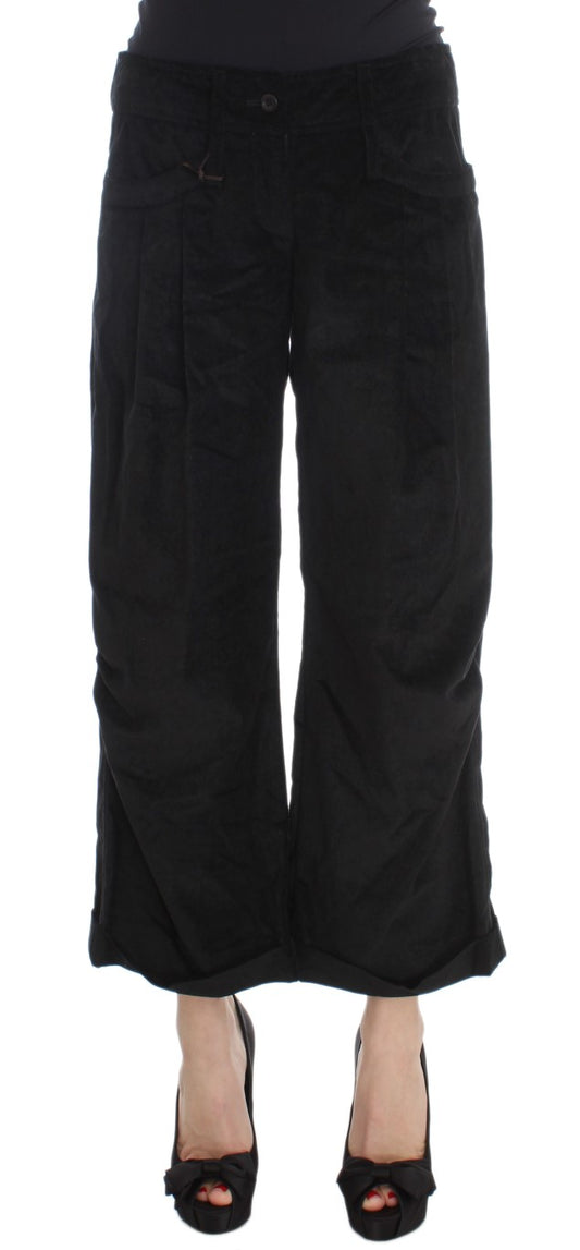 Ermanno Scervino Schwarze Capri-Bootcut-Hose aus Samt und Baumwolle