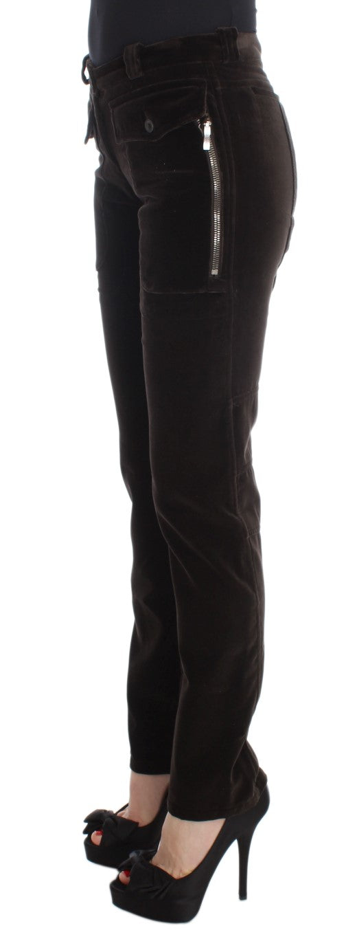 Ermanno Scervino Braune Baumwolle Samt Reißverschlüsse Slim Fit Hose