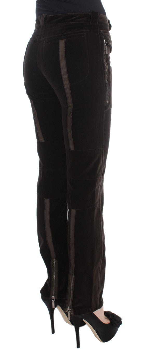 Ermanno Scervino Braune Baumwolle Samt Reißverschlüsse Slim Fit Hose