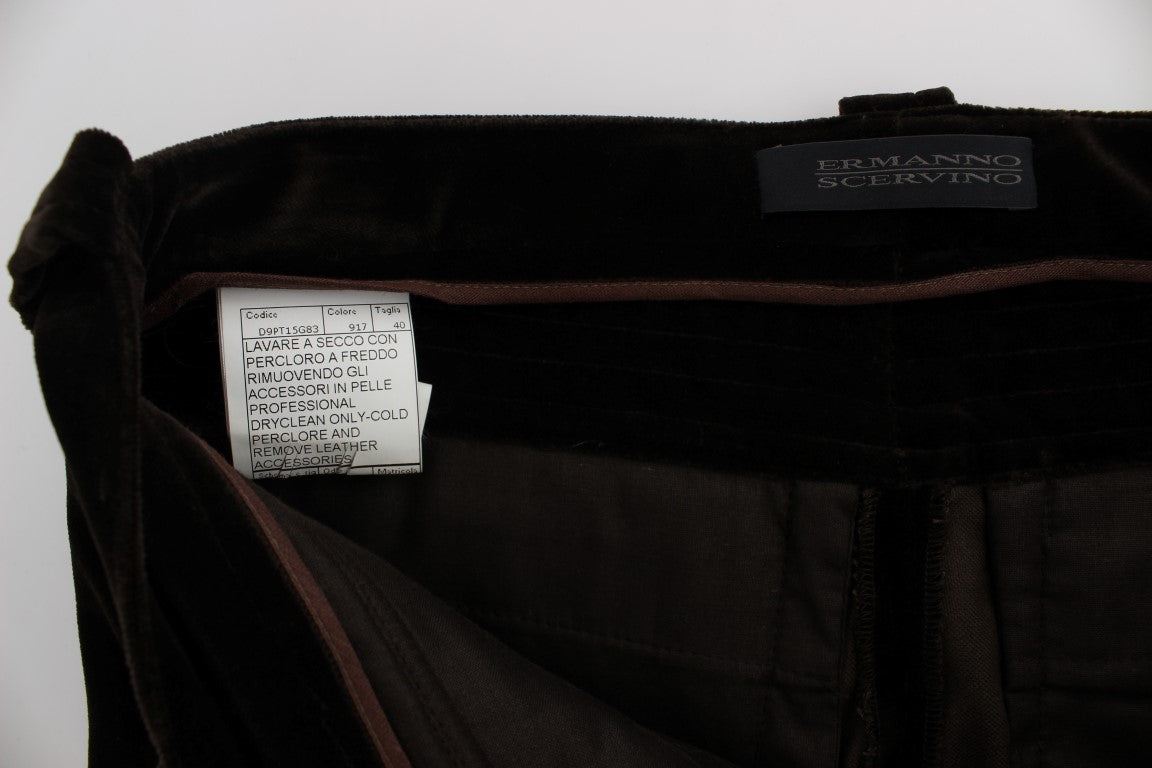 Ermanno Scervino Braune Baumwolle Samt Reißverschlüsse Slim Fit Hose