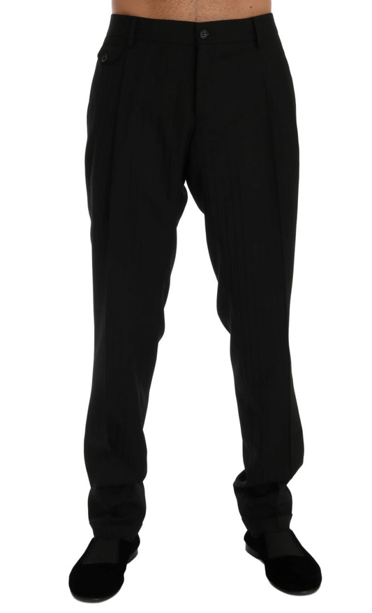 Dolce & Gabbana Schwarz gestreifte Woll-Stretch-Hose