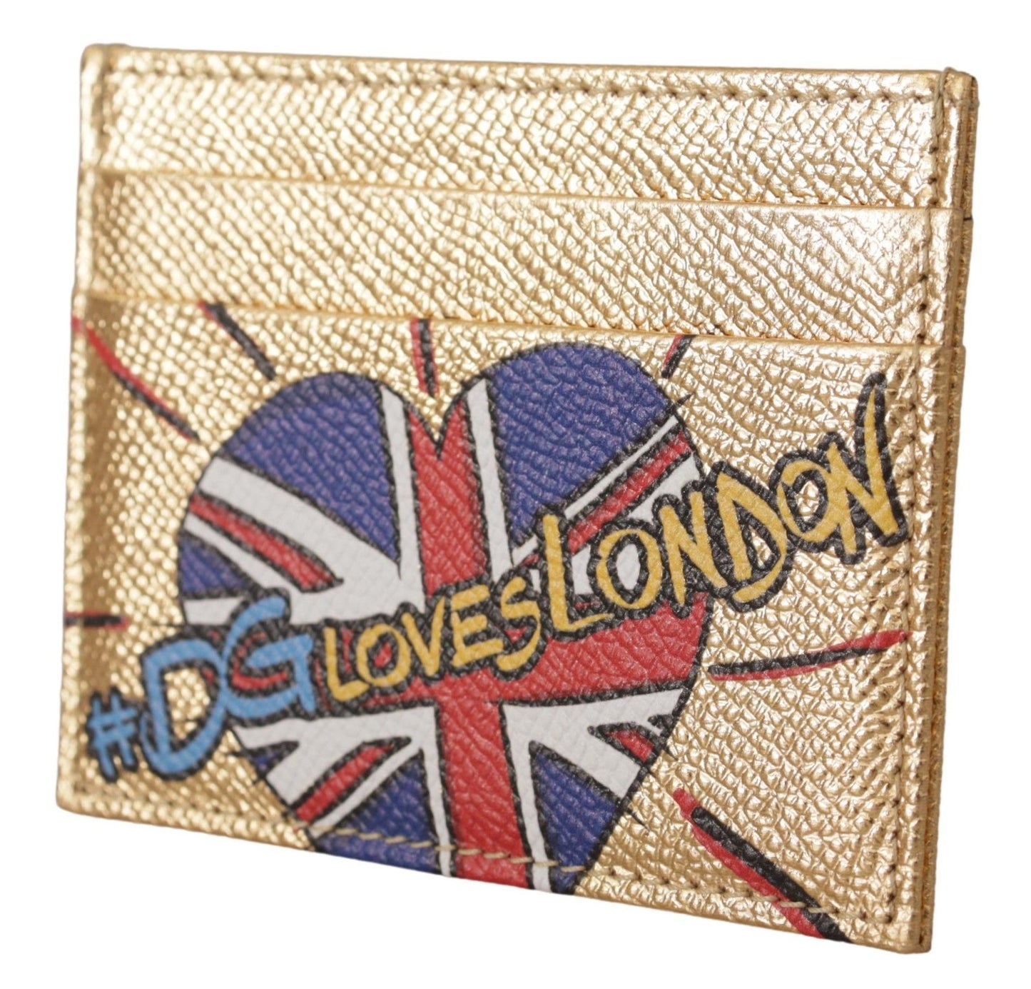 Dolce & Gabbana Goldfarbenes Leder #DGLovesLondon Damen Kartenhalter Etui Geldbörse
