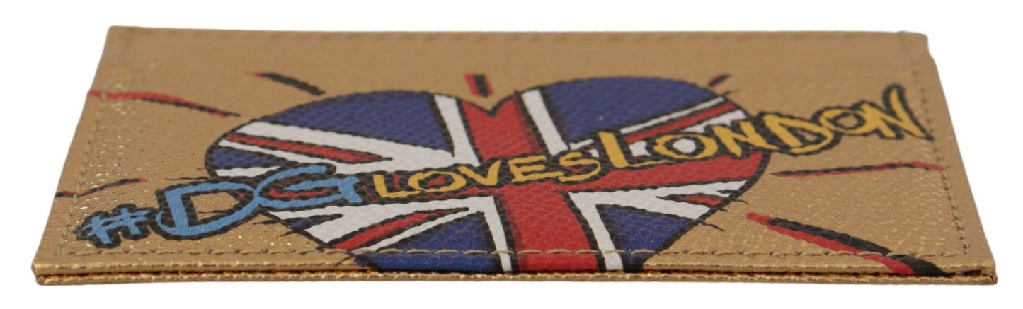 Dolce & Gabbana Goldfarbenes Leder #DGLovesLondon Damen Kartenhalter Etui Geldbörse