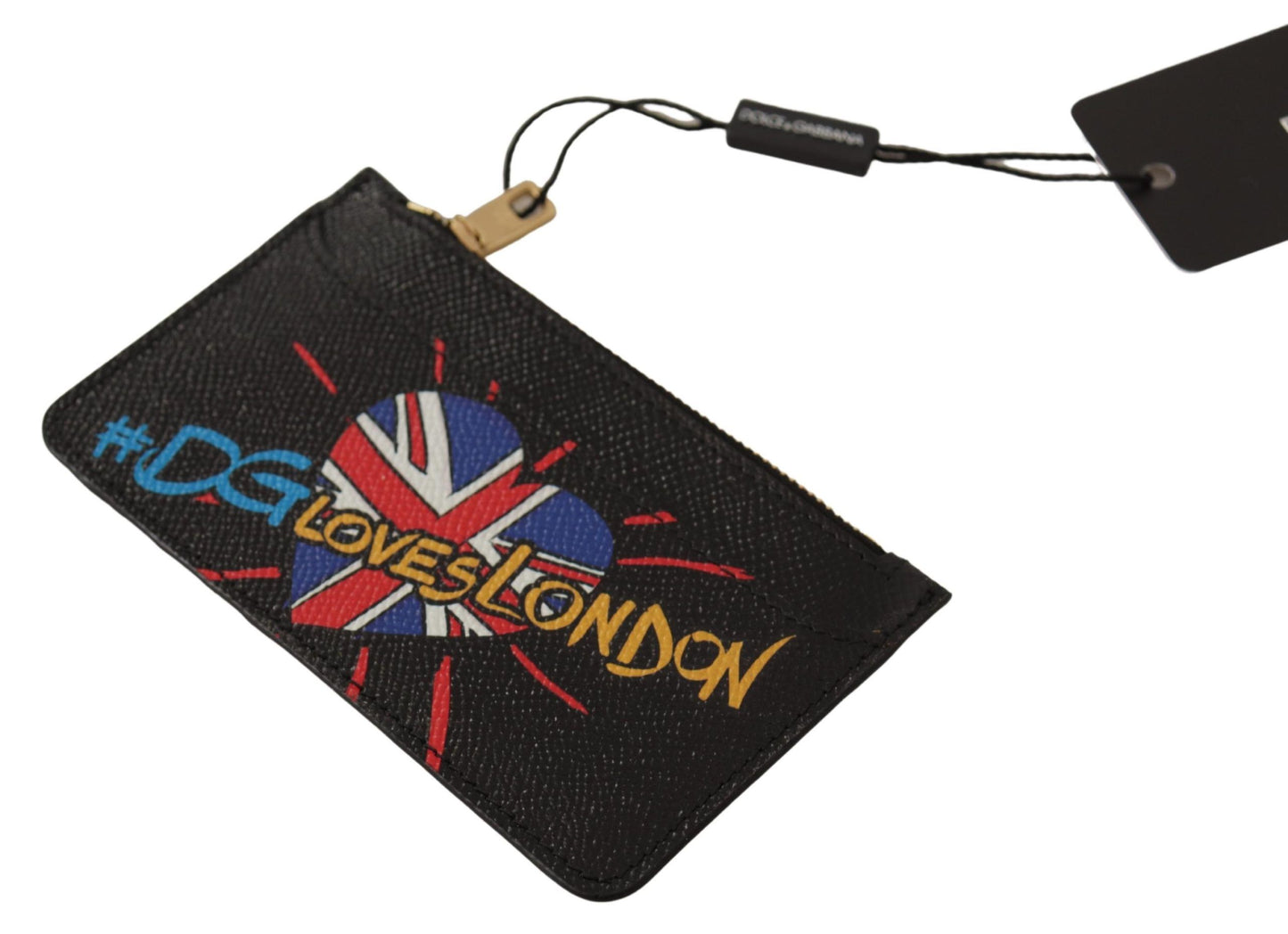 Dolce & Gabbana Schwarzes Leder #DGLovesLondon Frauen Kartenhalter Münzetui Brieftasche