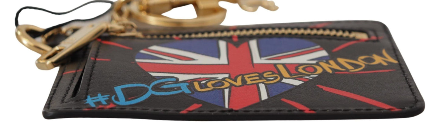 Dolce & Gabbana Schwarzes Leder #DGLovesLondon Schlüsselanhänger Kartenhalter Münzetui