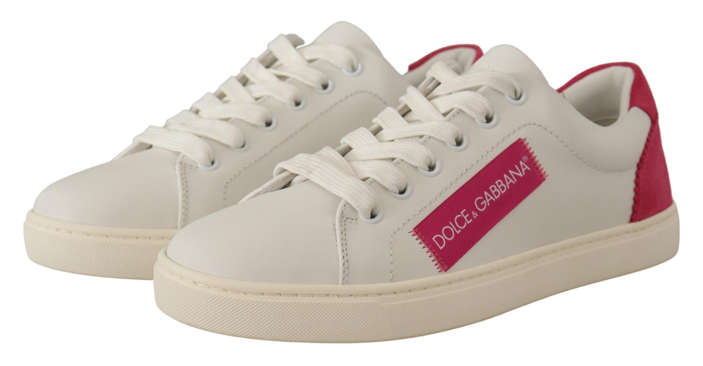 Dolce & Gabbana Weiß Rosa Leder Low Top Sneakers Damen Schuhe