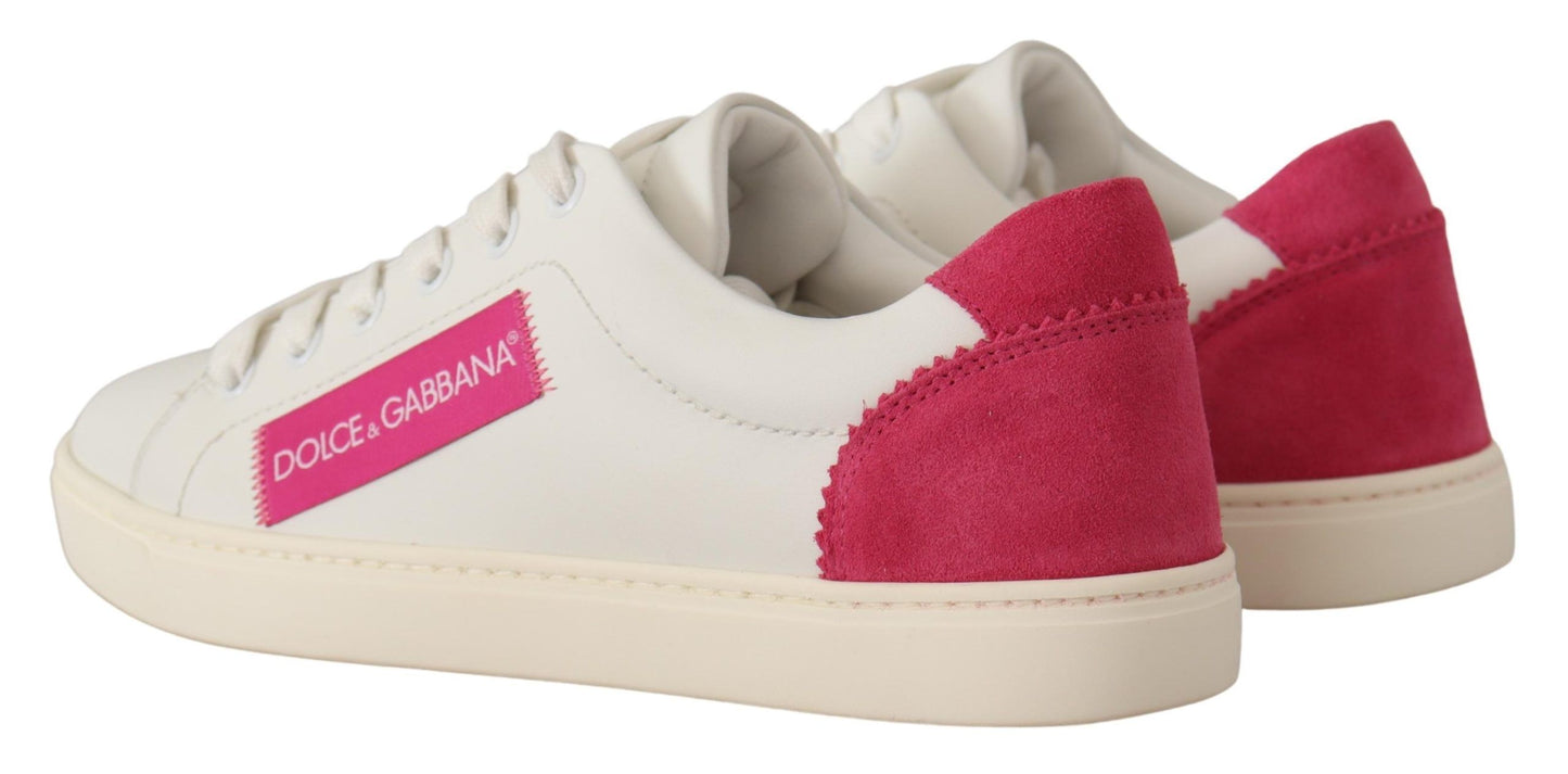 Dolce & Gabbana Weiß Rosa Leder Low Top Sneakers Damen Schuhe