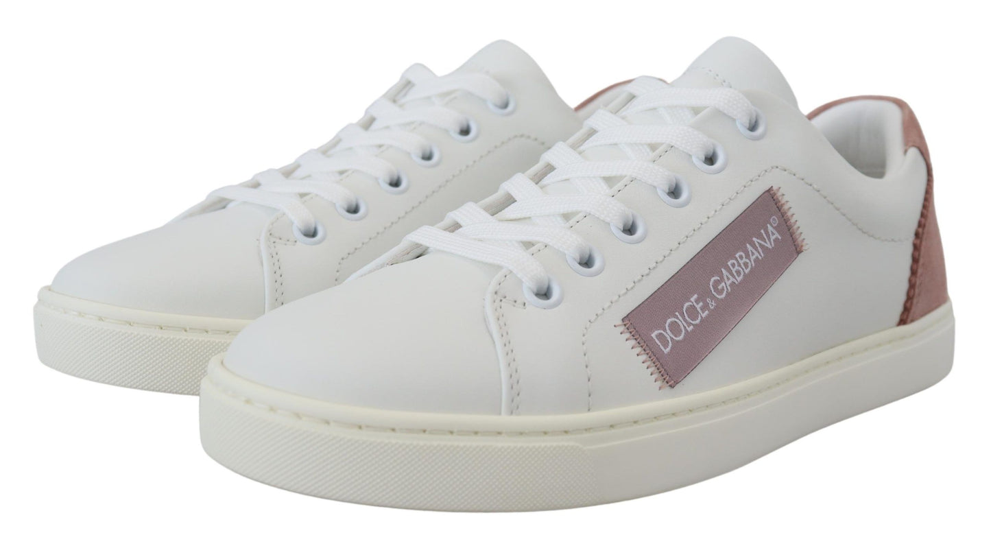 Dolce & Gabbana Weiß Rosa Leder Low Top Turnschuhe Schuhe