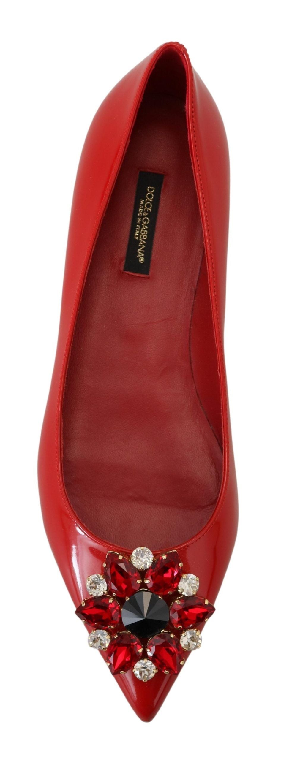 Dolce & Gabbana Rot Leder Kristalle Loafers Flats Schuhe