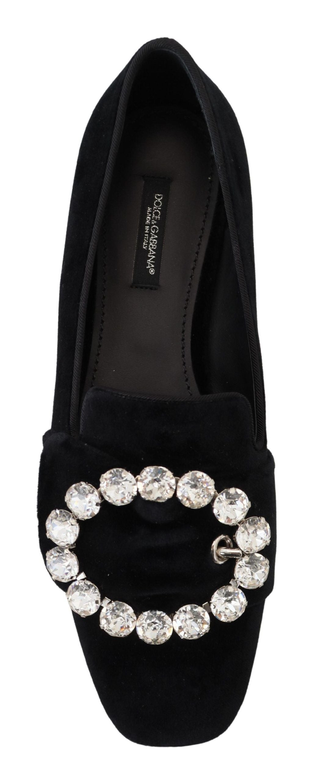 Dolce & Gabbana Schwarz Samt Kristalle Loafers Flats Schuhe