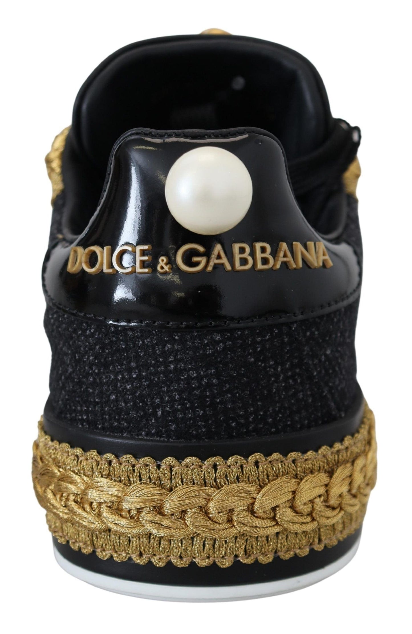 Dolce & Gabbana Schwarz Gold Barock Portofino Leder Turnschuhe Schuhe