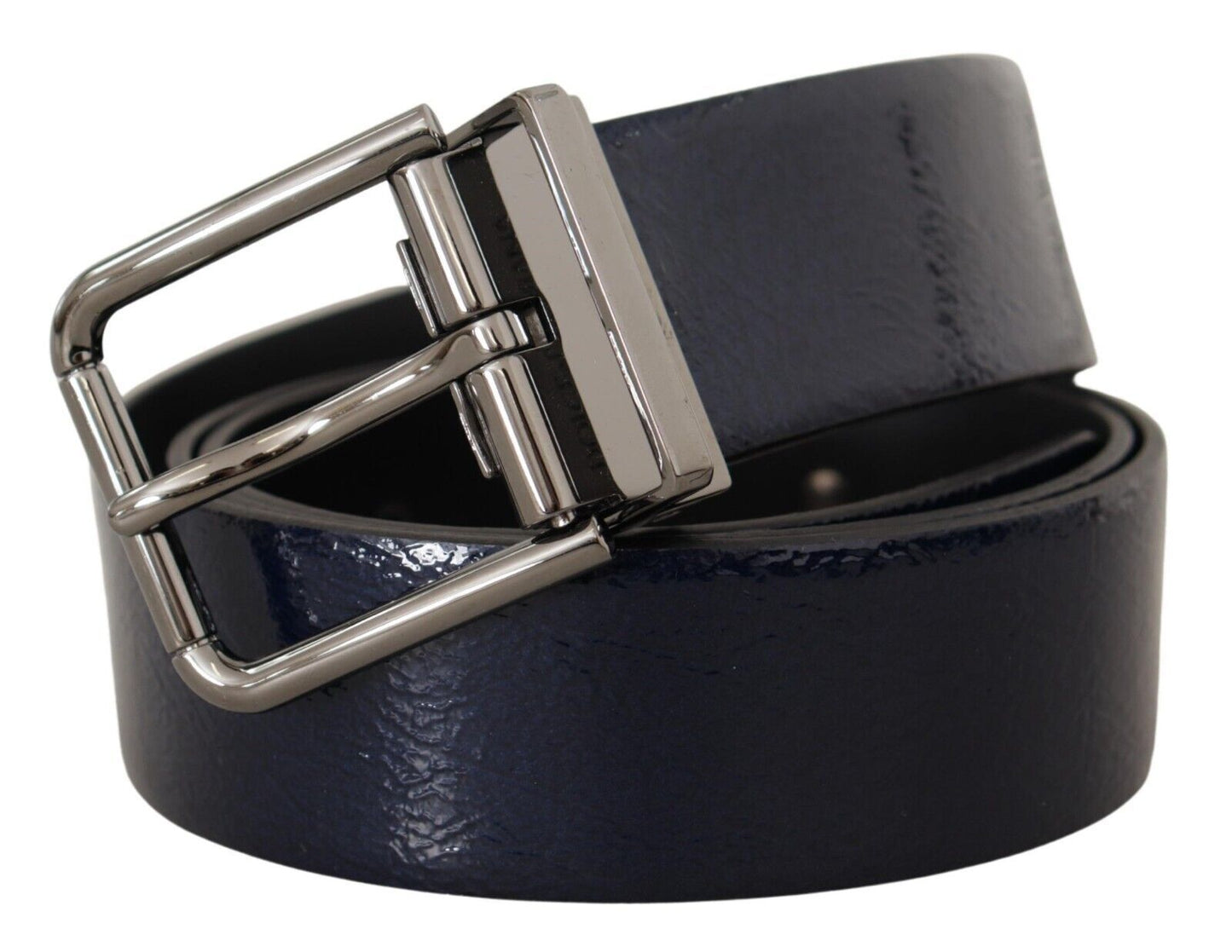Dolce & Gabbana Blaues Lackleder Vernice Silberne Logoschnalle Gürtel