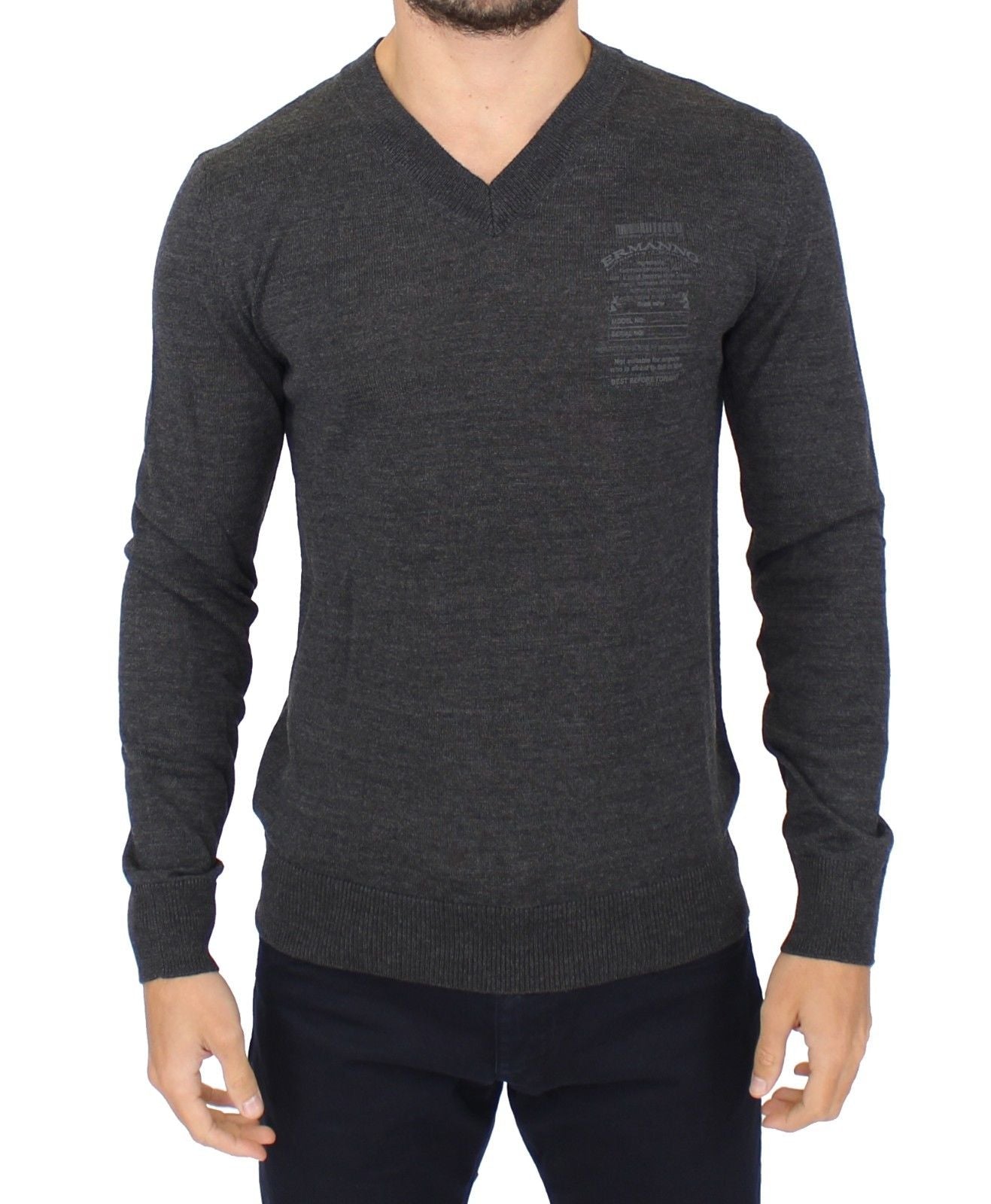 Ermanno Scervino Grauer Pullover mit V-Ausschnitt aus Wollmischung