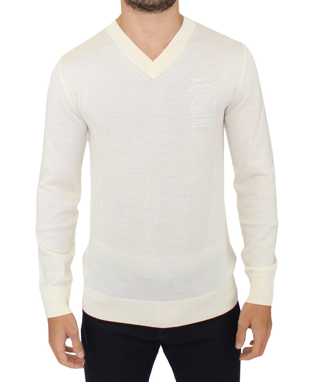 Ermanno Scervino Off White Pullover mit V-Ausschnitt aus Wollmischung