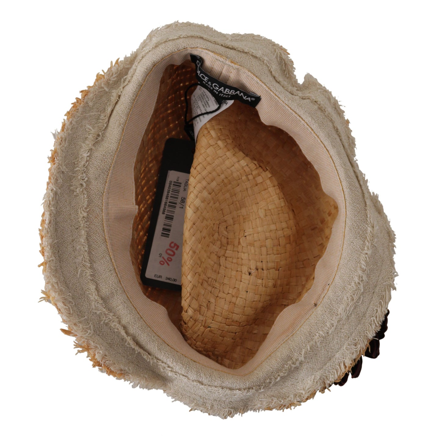 Dolce & Gabbana Strohhut mit gelber Schleife und Blumenverzierung