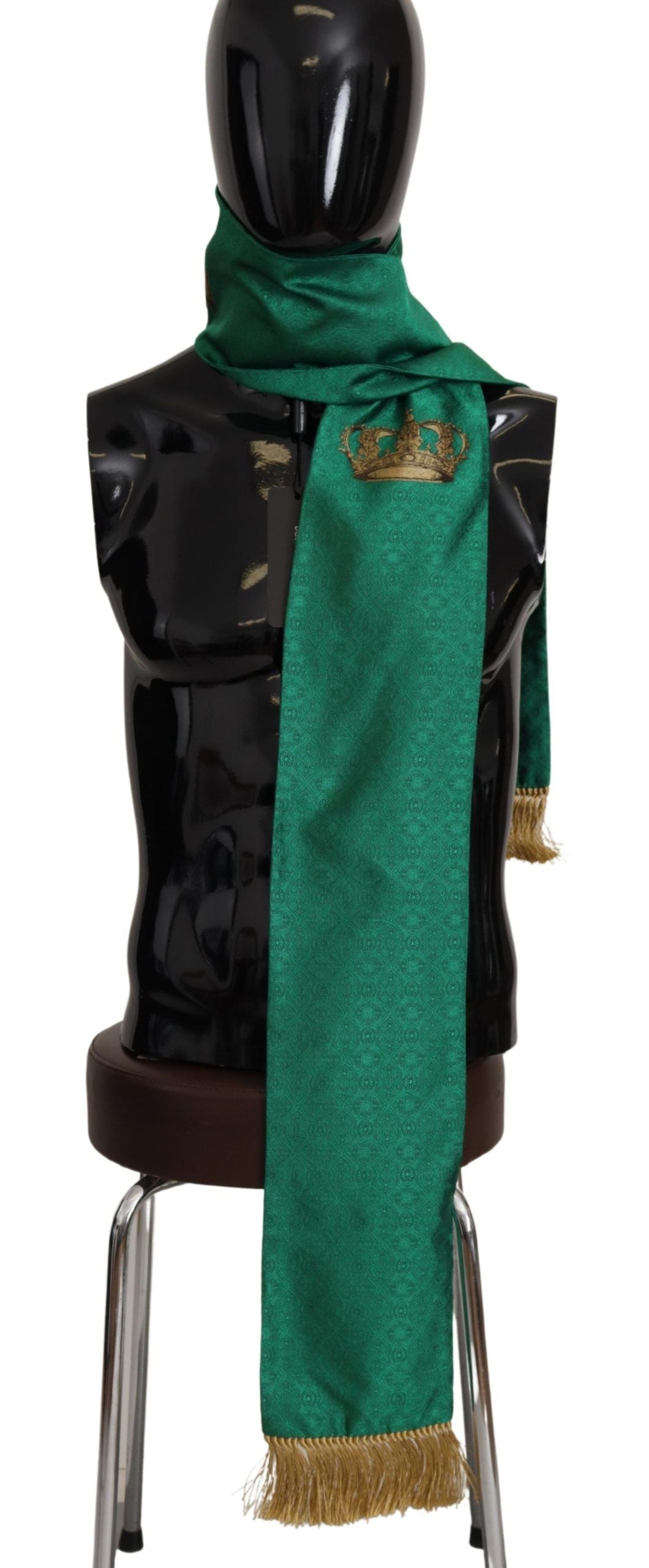 Dolce & Gabbana Grüne Krone Bestickter Schal Fransenmischung Seide