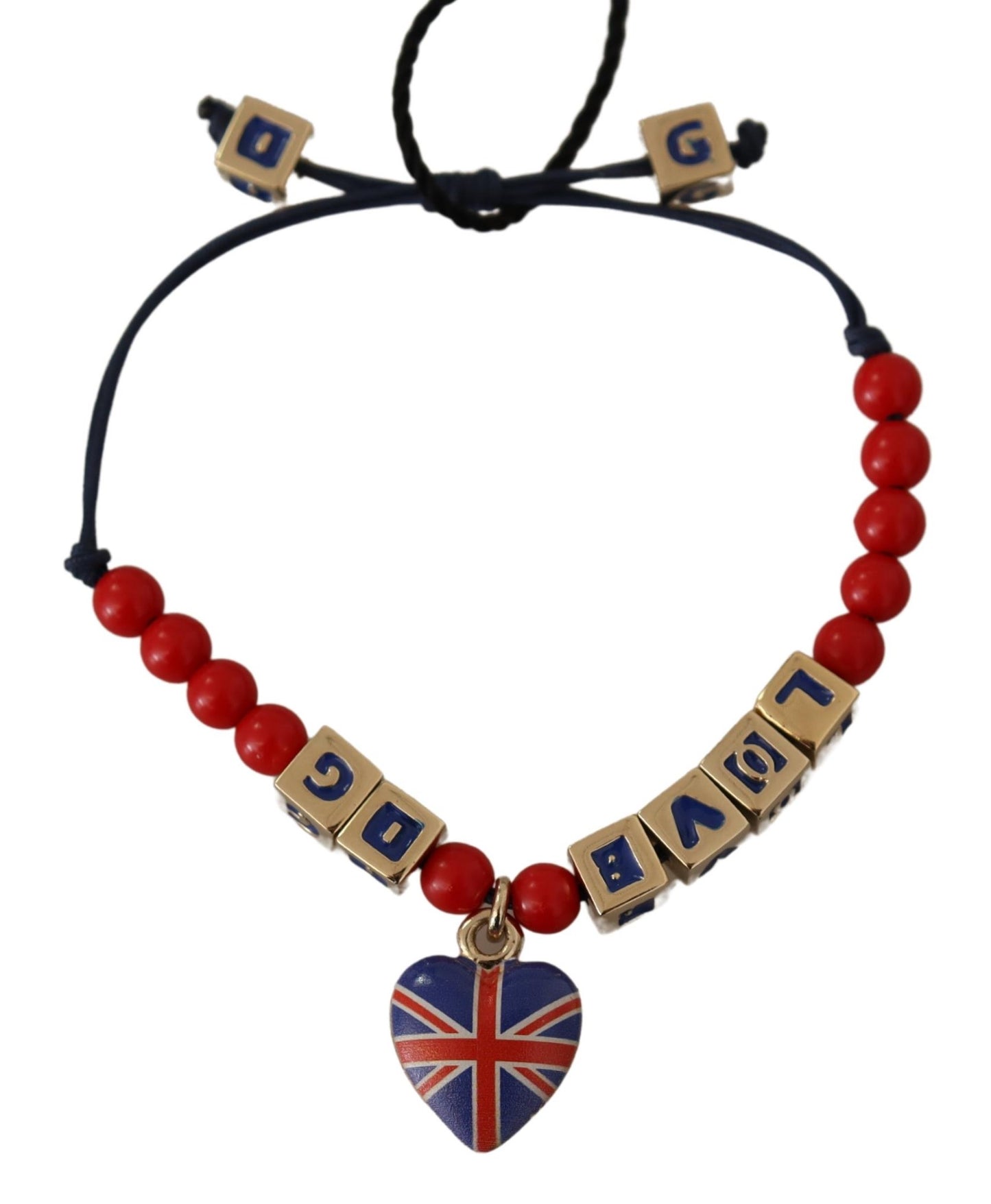 Dolce & Gabbana Rotes blaues Perlenarmband mit DG LOVES LONDON Flagge