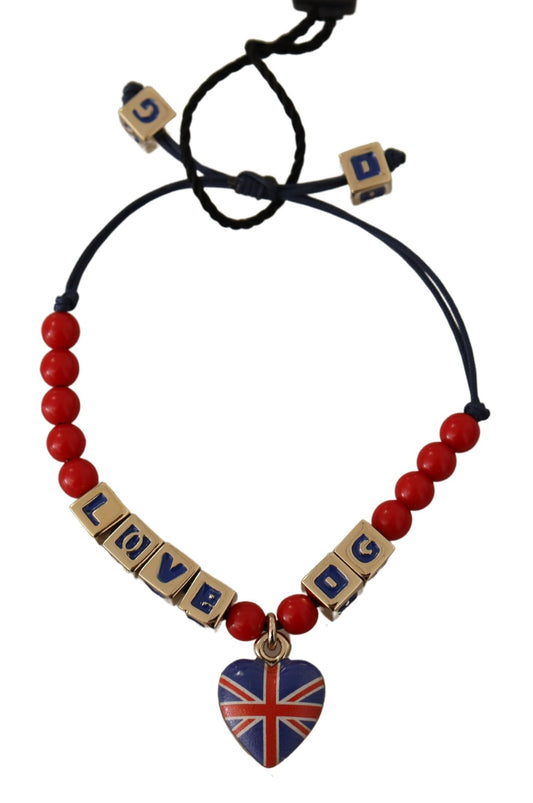 Dolce & Gabbana Rotes blaues Perlenarmband mit DG LOVES LONDON Flagge
