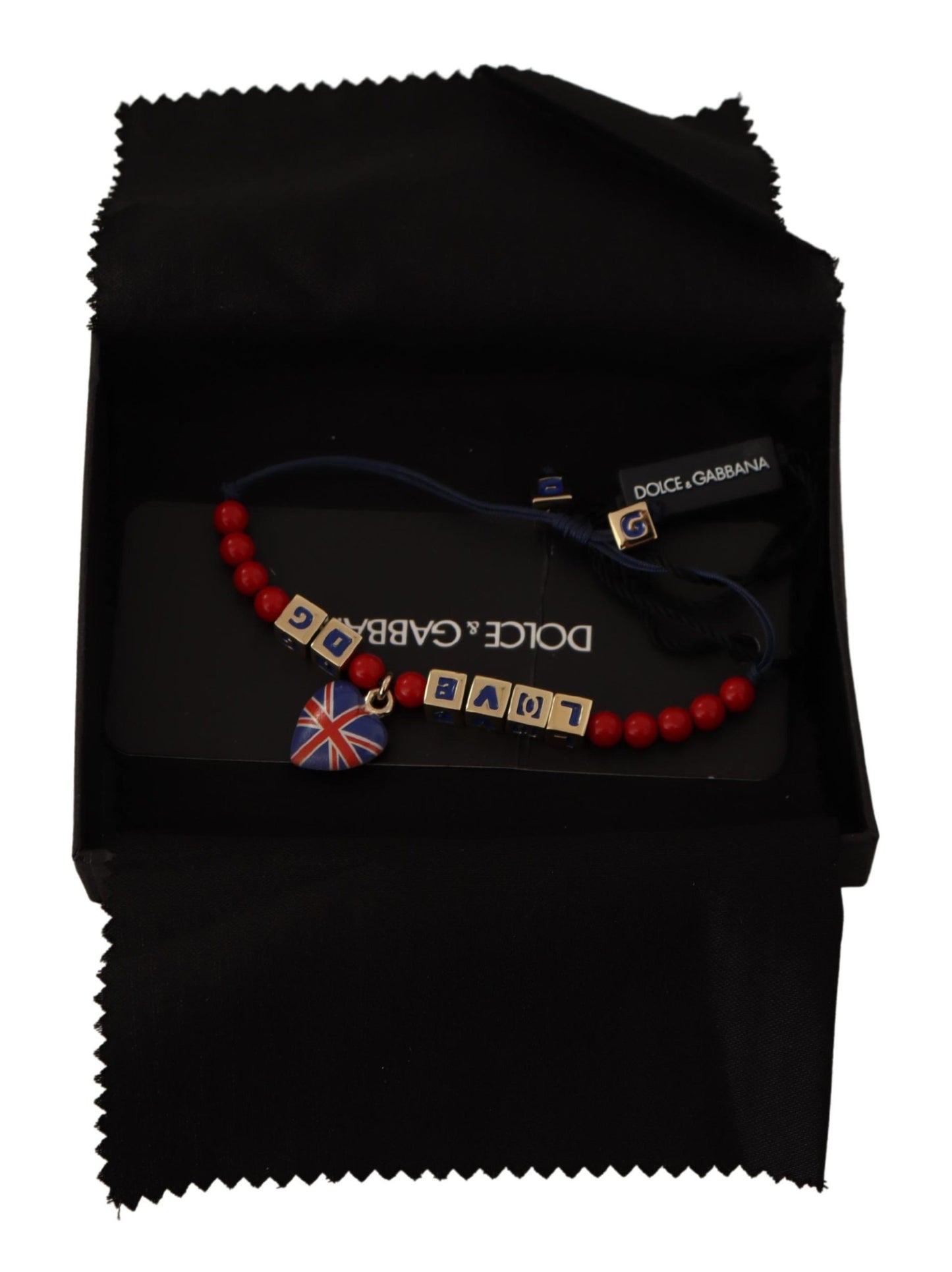 Dolce & Gabbana Rotes blaues Perlenarmband mit DG LOVES LONDON Flagge