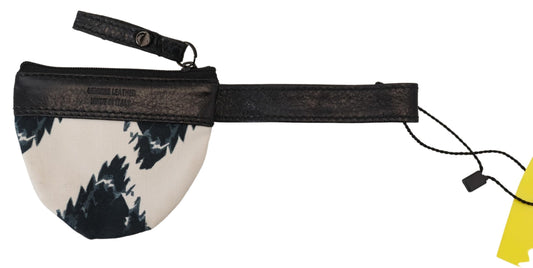 Costume National Weißes Echtleder Münzgeldbörse Riemen Brieftasche