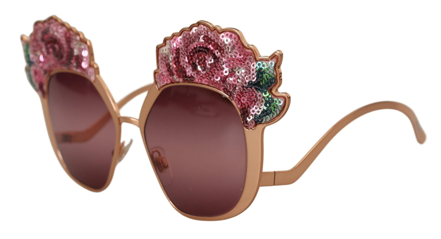 Dolce & Gabbana Rosa Gold Rose Paillettenstickerei DG2202 Sonnenbrille