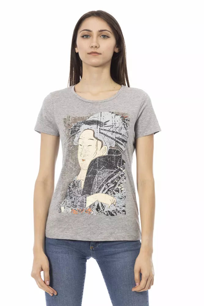 Trussardi Action Graues Baumwoll-T-Shirt für Frauen