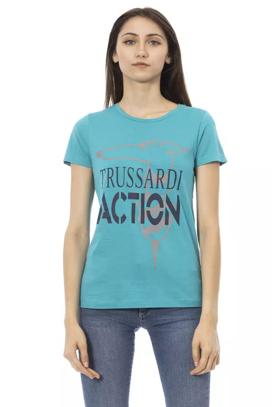Trussardi Action Hellblaues T-Shirt aus Baumwolle für Frauen
