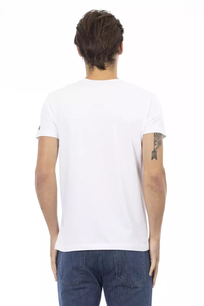 Trussardi Action Weißes Herren-T-Shirt mit V-Ausschnitt aus Baumwolle