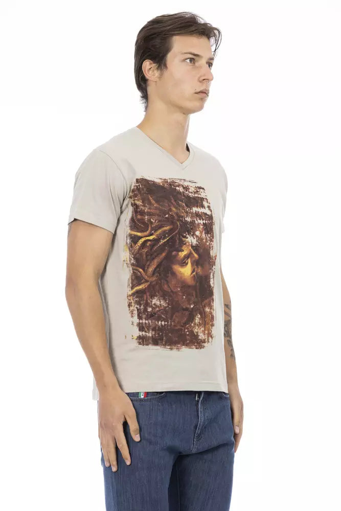 Trussardi Action Beigefarbenes Herren-T-Shirt aus Baumwolle